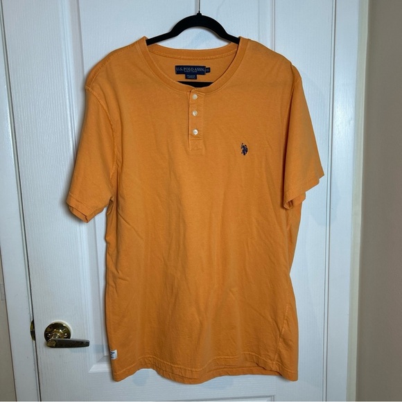 US Polo Assn Mens Henley Shirt Short Sleeve Pullover Logo Cotton XXL Orange - Picture 1 of 8